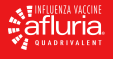white AFLURIA QUADRIVALENT logo on red background